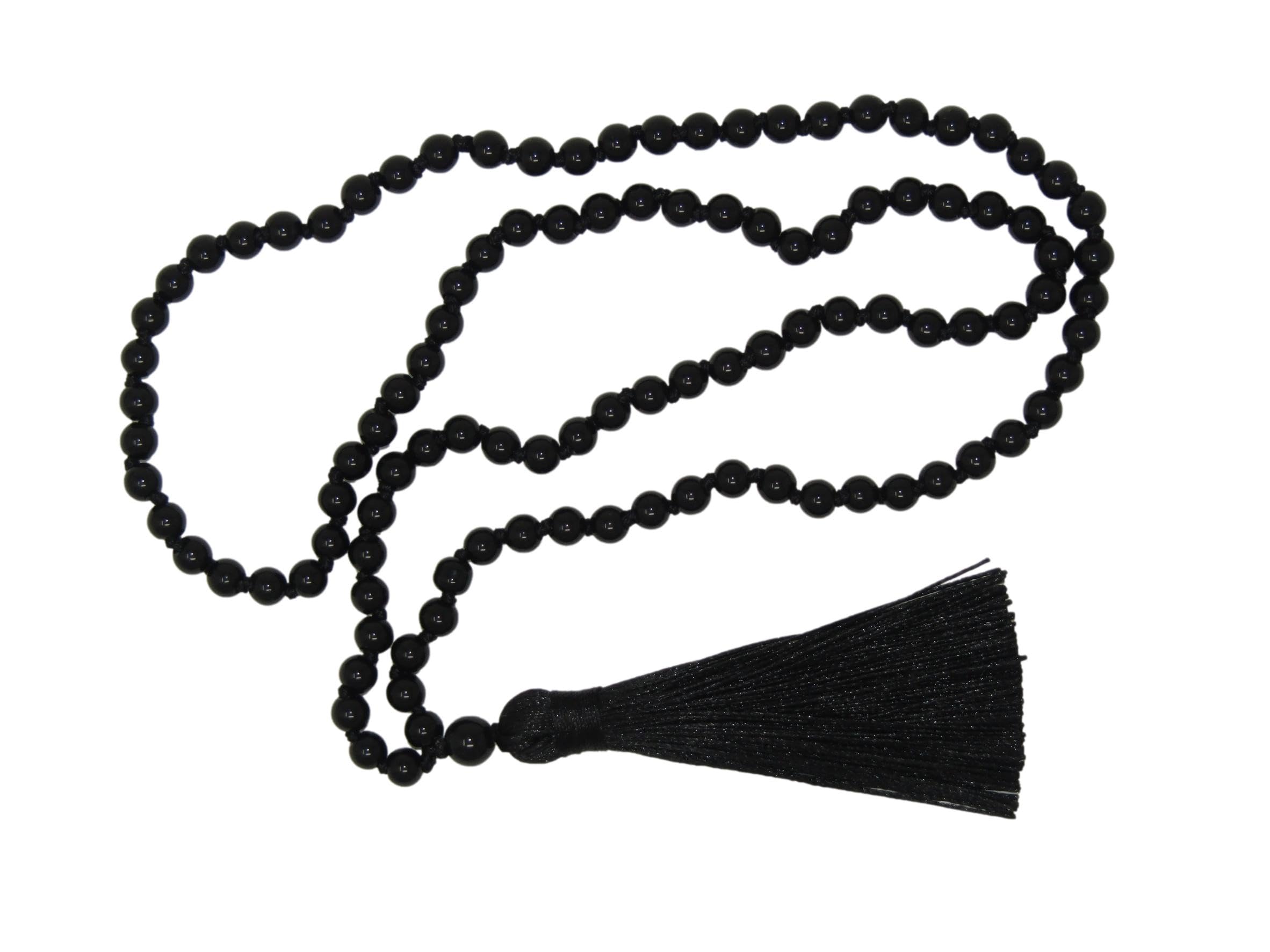 N36 - Beautiful 6mm Black Agate Gemstone Bead Prayer Mala 108 Beads/Necklace/Bracelet - Handmade by Jeannieparnell