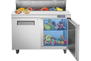 JINSONG 48" Refrigerator Sandwich & Salad Prep Table, Stainless Steel Refrigerated Food Prep Station, 12.9 cu. ft with Cutting Board and 18 Pans for Restaurants, Bar, Shops, etc
