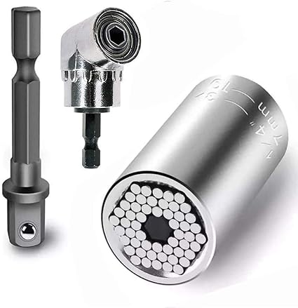 Amazon 万能ソケット レンチ 7 19mm ユニバーサルソケット 2点セット 105度直角ドリル アングルドリル アングルドライバー ユニバーサルソケット L型 アダプター 1 4インチ六角磁気ビットソケット ドリル用ビットアダプター ドライバーソケット 電動ドリルビット用角度