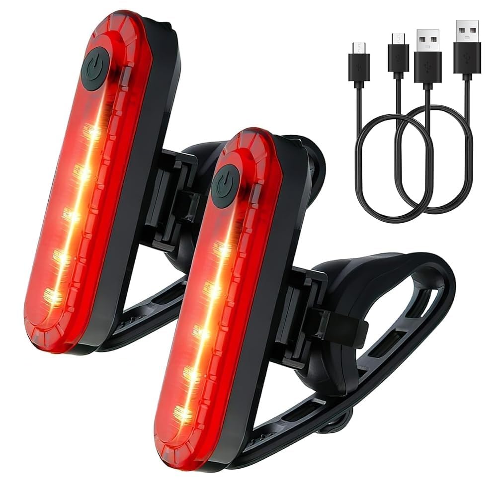 LED Rear Bike Tail Light 2 Pack - 30 lumens 220 mAh battery USB Rechargeable Bike Motorcycle Rear Lights- Waterproof Cycling Accessories 4 Flashing Modes, Fits On Any Road Bikes Or Helmets