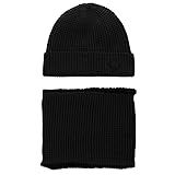 SIGGI 2 Piece Wool Knit Hat & Scarf Sets Black