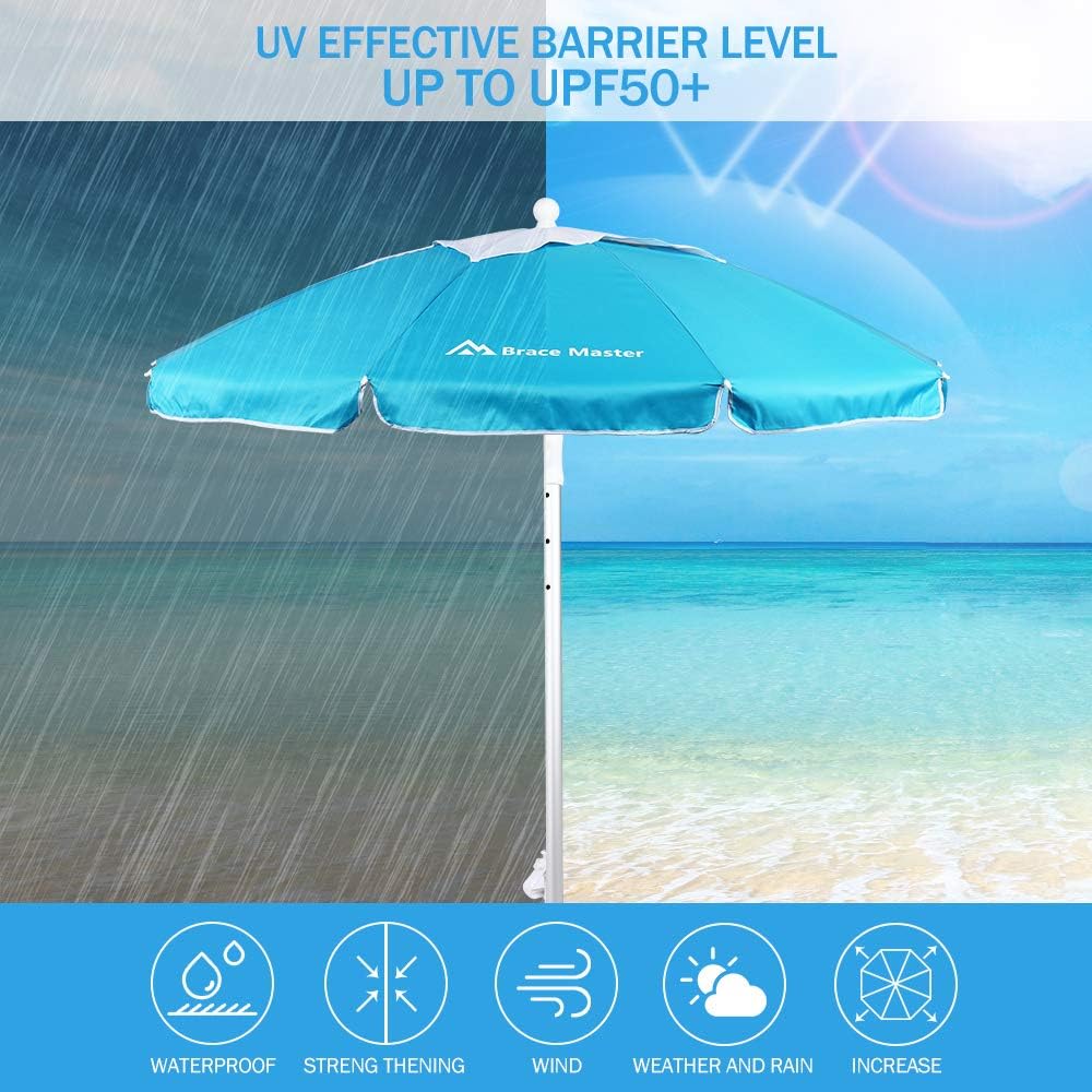 Uv 50 Brace Master 6 5ft Beach Umbrella With Sand Anchor Kirksit Blue Hollowing Out Design With Tilt Aluminum Pole Beach Umbrella With Carry Bag For Outdoor Patio Patio Lawn Garden Umbrellas