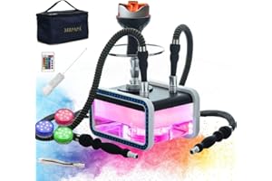 MRPAPA Hookah Set 2 Hose, Large Opening Micro Modern Cuboid Acrylic Portable Travel Hookahs,Hookah with Portable Bag, Magical Remote LED Light, Silicone Hookah Bowl, Coal Tongs for Better Shisha