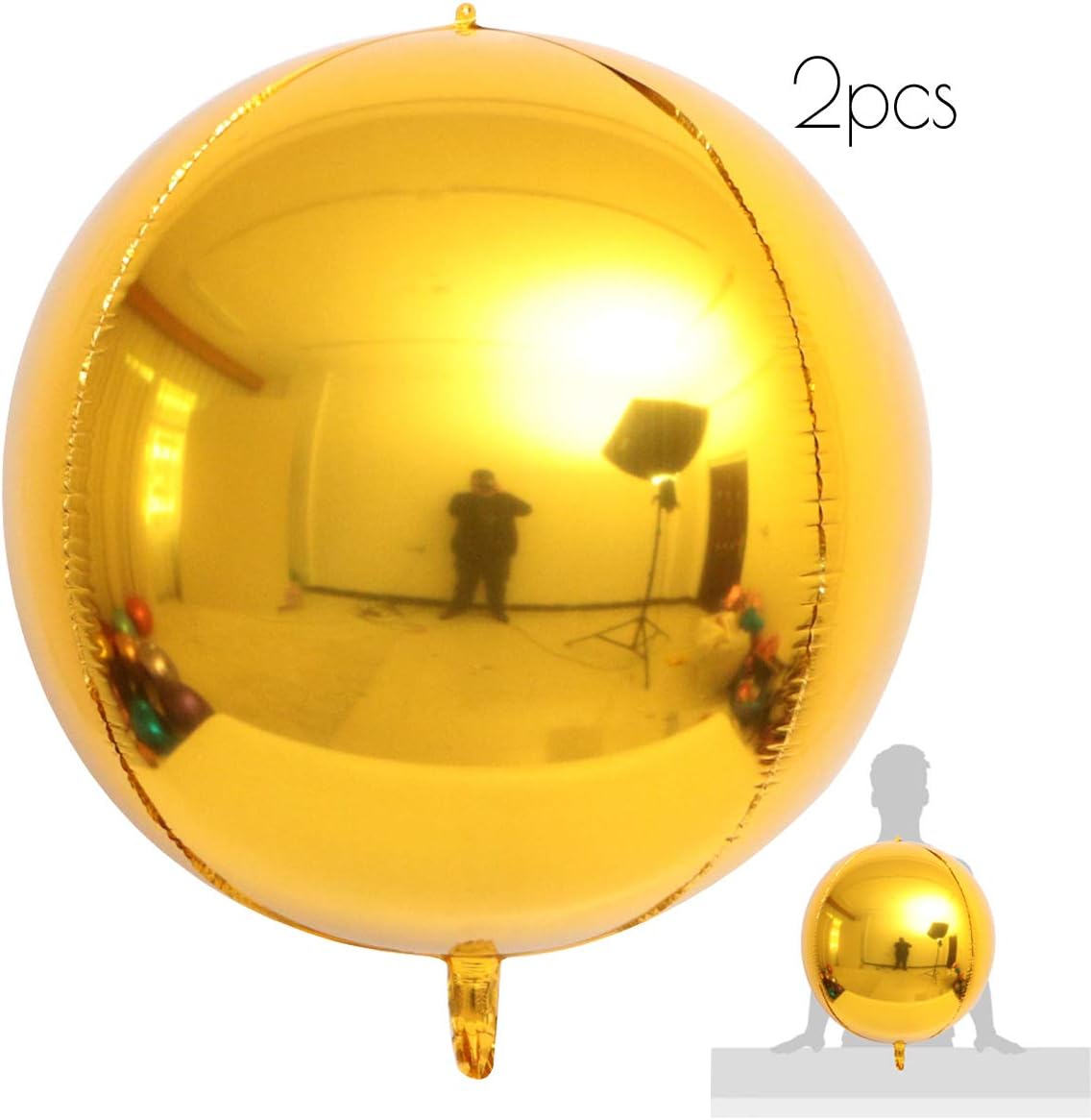 Hangable 2 Count 22" Silver 4D Large Round Sphere Aluminum Foil Balloon Mirror Metallic Silver