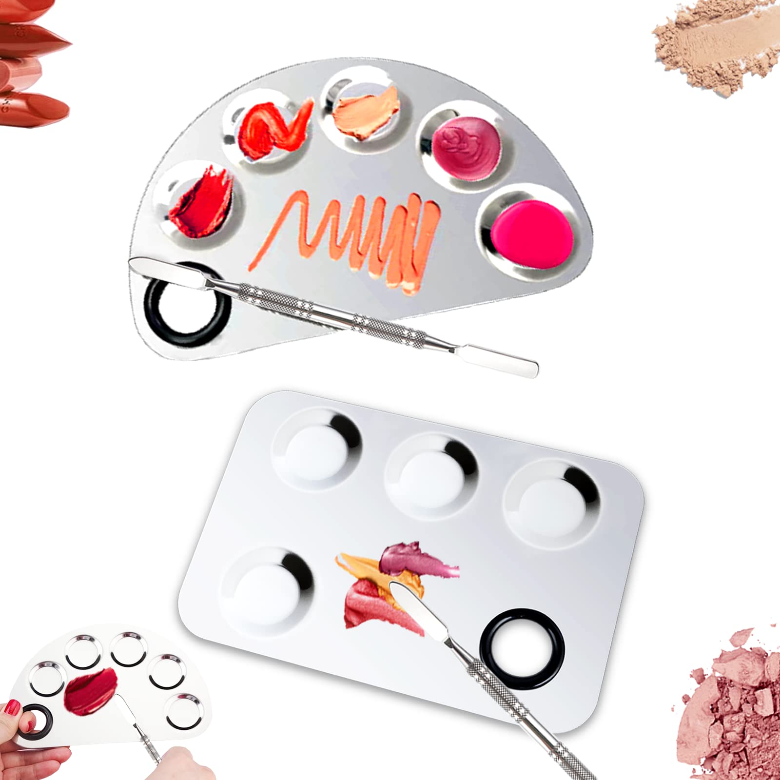 Penubuy Professional Stainless Steel Makeup Palette,2 Pieces Cosmetic Palette with Spatula Tool, Nail-art Mixing Palette for Cosmetic Pigment Blending — image 1