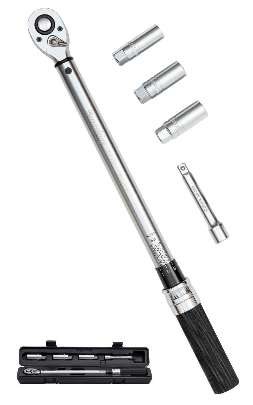 【ロックリング・高視認性目盛り】【台湾製】Samuriding トルクレンチ 自動車 タイヤ交換 12.7mm (1/2インチ) 薄口ロングソケット付 40-200N・m (ブラック)商品画像