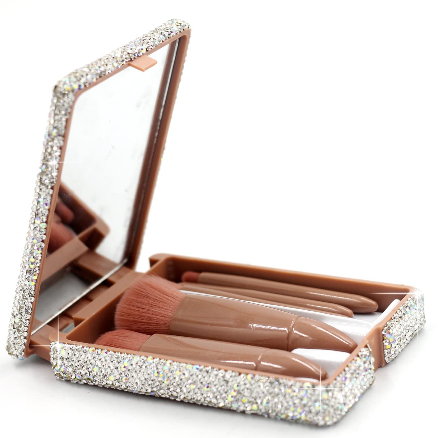 Photo 1 of Bestbling Portable Barrel Makeup Brush Set 5 Pieces for Eyeshadow, Eyebrow, and Makeup Application with Crystal Bling Gift Case (White)