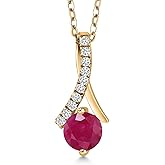 Gem Stone King 18K Yellow Gold Round 6MM Gemstone Birthstone Pendant Necklace For Women with 18 Inch Chain