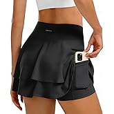 Tmeefee Tennis Skirt for Women Golf Skort Inner Shorts High Waisted Double Ruffle 2 Pockets Athletic Gym Yoga Workout Running