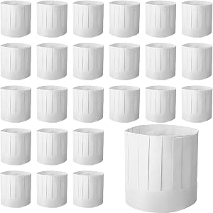 24 Pack Paper Chef Hats, 9 Inch Disposable Adjustable Adult Chef Tall Hat | White Hibachi Chef Hat for Pizza Party, Hibachi P