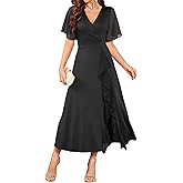 ZAFUL Womens Semi Formal Wedding Guest Dresses Mother of Bride Dresses Split Ruffle V Neck Flared Sleeve Evening Dress 2026