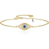 Cicy Bell Womens Evil Eye Anklet 18k Gold Plated Brass Zirconia Trendy Adjustable Dainty Round Vacation Ankle Bracelets Jewelry Gifts