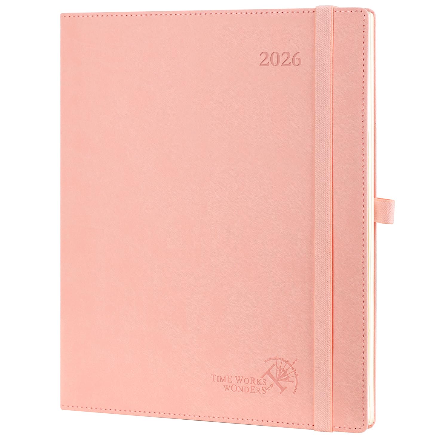 POPRUN 2026 Planner (Large - 8.5'' x 10.5'') - 2026 Weekly Calendar (Jan. 2026 - Dec. 2026) with Hourly Time Slots, Weekly/Monthly Appointment Book for Time Management - Leather Soft Cover - Pink Image