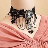 Lace Living Fashion Gothic Vintage Handmade Pearl Bead Lace Victorian Cameo Pendant Dress Choker Necklace