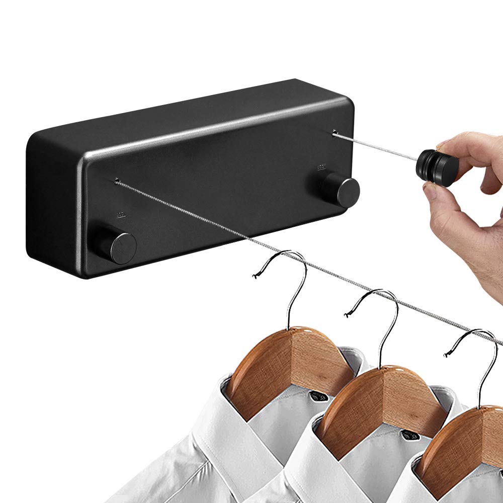 Hoimpro Retractable Clothesline ABS case+Aluminum Dryer with Adjustable Stainless Steel Double Rope String Hotel Style Heavy Duty,Wall Mounted Method, 13.8 Feets,Black