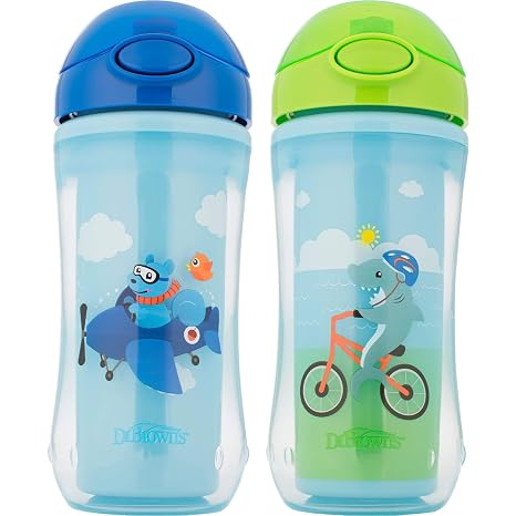 Dr. Browns 10 oz Insulated Straw Sport Cups (Blue/Green)