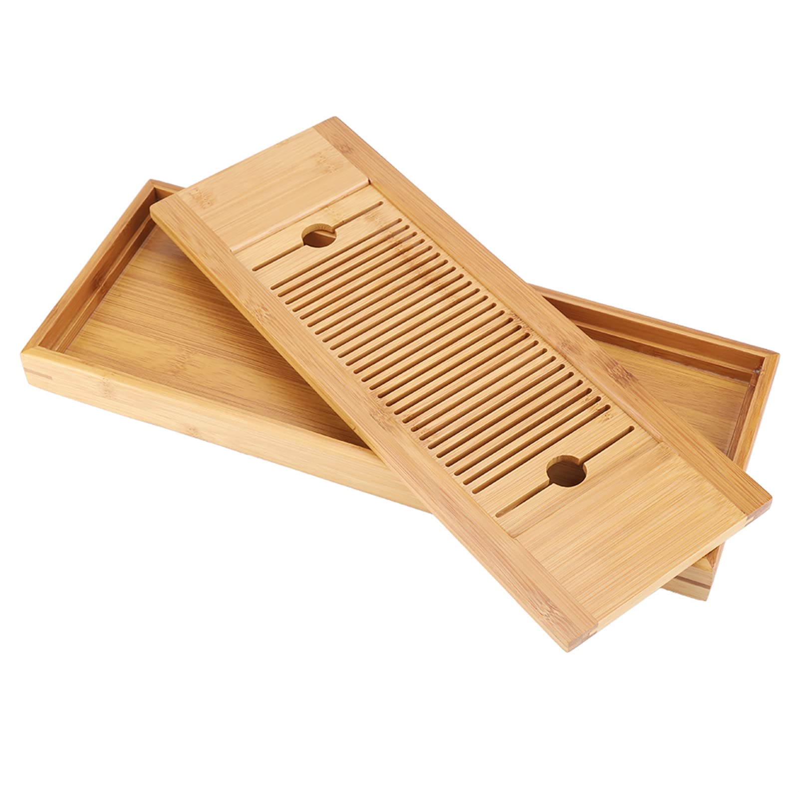 Bamboo Tea Serving Tray Chinese, Trays Platters Traditional Gongfu Tea Plate with Drawer 38 * 15cm
