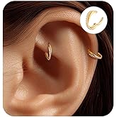 ShineRose 2PCS Cartilage Helix Piercing Earrings For Women Titanium Rook Jewelry Small Double Hoop Conch 16G/18G Tragus 14K Gold Plated Hypoallergenic For Sensitive Ears