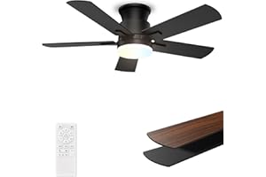 ALLSMARTLIFE Flush Mount Ceiling Fans with Lights 42 Inch, Remote Control, 3CCT Dimmable, 6 Speeds, Noiseless Reversible DC Motor, Low Profile Hugger Black Ceiling Fan for Living Room, Patio, Indoor/Outdoor, ETL