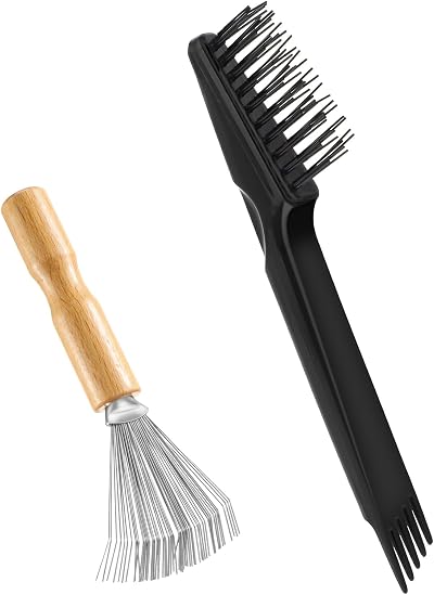 DIVINA VITAE 2Pcs Hair Brush Cleaner Tool Wooden Mini Comb Cleaner with Metal