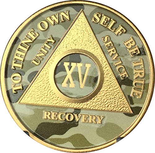 15 Year AA Medallion Camo Gold Plated Anniversary Chip Camouflage Color
