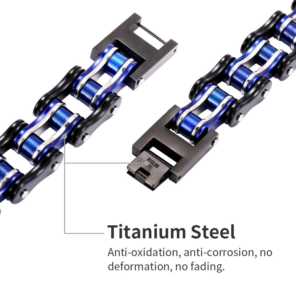 AICHIC Link Chain Bracelet for Men Women, Fashion Stainless Steel Bracelet Jewelry Imitating Car Chain Blue and Black