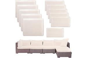 Thankyall 11 Pcs Outdoor Patio Cushion Covers Replacement Waterproof Outdoor Cushion Slipcovers for Outdoor Sectional Furniture Wicker Rattan Patio Sofa Couch Chair Seat Pillow Slipcovers（Beige）