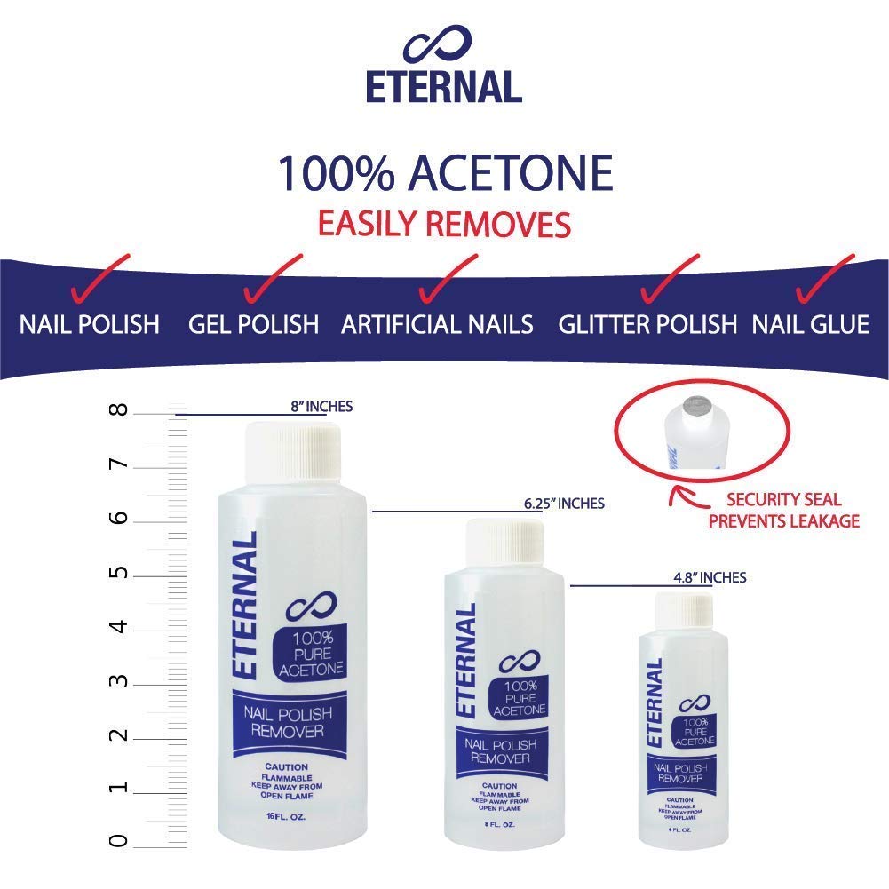 Eternal 100% Pure Acetone – Quick Professional Ultra-Powerful Nail Polish Remover for Natural, Gel, Acrylic, Shellac Nails and Dark Colored Paints (8 Ounces) : Beauty