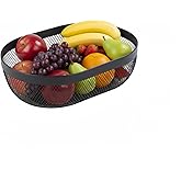 XIKEMADI Oval Metal Mesh Basket - Elegant Multi-Purpose Kitchen Fruit & Snack Storage Organizer, Ideal for Countertop, Entertaining & Gift Giving (Black)