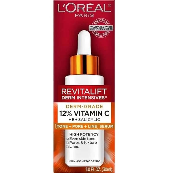 L’OREAL PARIS REVITALIFT DERM INTENSIVES DERM GRADE 12% VITAMIN C + E + SALICYLIC SERUM, 1.0 FL. OZ., 0.32 POUNDS