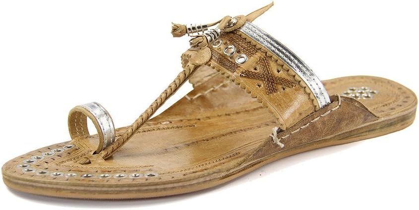 KORAKARI Designer’s Silver Rivets Authentic Ladies Kolhapuri Chappal KRKA-W-186