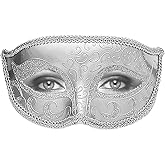 Masquerade Mask for Women Men Couple Venetian Mask Vintage Retro Mask for Halloween Costume Party Mardi Gras (Silver)