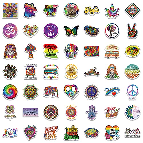 ViKiVi 100 Pcs Hippie Stickers, Trippy Stickers for Adults, Waterproof Stickers Pack, Vinyl Peace Love Stickers for Water Bottle Laptop Hydroflask Skateboard Computer