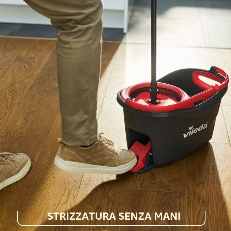 Turbo Sistema Lavapavimenti con Secchio e Pedale, Fiocco Microfibra 2in1, Piastra Triangolare 360°, Manico Telescopico