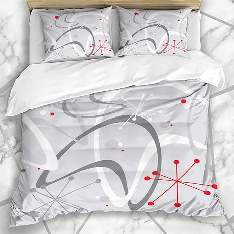 Conjuntos de funda nórdica Azulejo Rojo Mediados de siglo Blanco