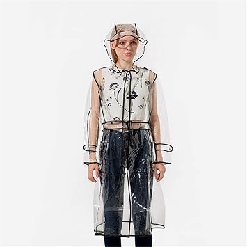 Amazon Co Jp Eva透明韓国ベルトのファッションレインコートシャム韓国人女性屋外人格大人ウインドブレーカーポンチョ スポーツ アウトドア