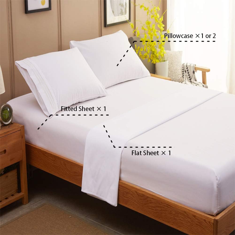 SONORO KATE Bed Sheet Set Super Soft Microfiber 1800 Thread Count Luxury Egyptian Sheets 16-Inch Deep Pocket Wrinkle and Hypoallergenic-4 Piece(Queen White) …: Home & Kitchen