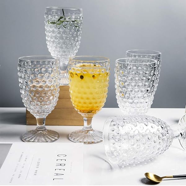G HOBNAIL DRINKING GLASSES 6 SET, 13.3 OZ VINTAGE WATER GOBLETS ICED TEA BEVERAGE GOBLETS HOBNAIL GLASSWARE,HOBNAIL GOBLET GLASSES,GLASS CUPS FOR WINE,SODA,JUICE,DINNER PARTIES,BARS, RESTAURANTS CLEAR