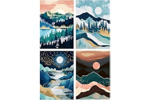 LWZAYS Paint by Numbers for Adults and Kids Beginner, Painting by Number Kits On Canvas, Without Frame DIY Color Landscape Oil Painting Acrylic Paints, Home Wall Decor （4 Pack 12x16 in）