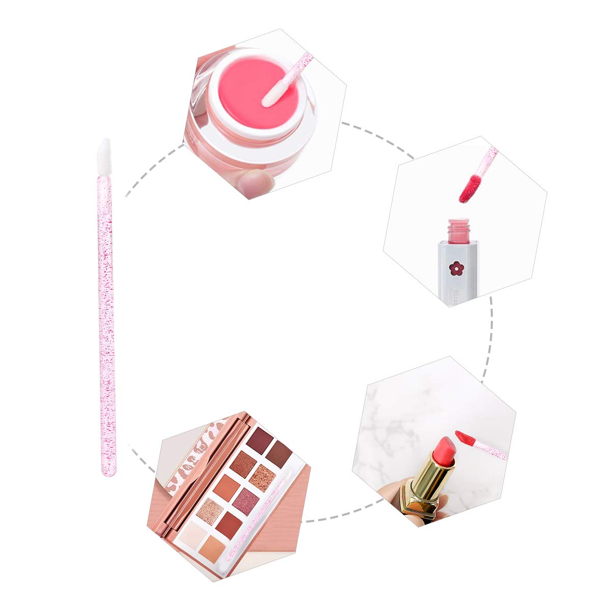 Elisel 100 Pcs Disposable Crystal Lip Brushes Make Up Lip Brushes Lipstick Lip Gloss Wands Eyeshadow Brushes Applicator Tool Makeup Beauty Tool Kits (Rose): Beauty