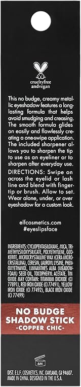 e.l.f No Budge Shadow Stick Copper Chic, Metallic Cream Eyeshadow view 5