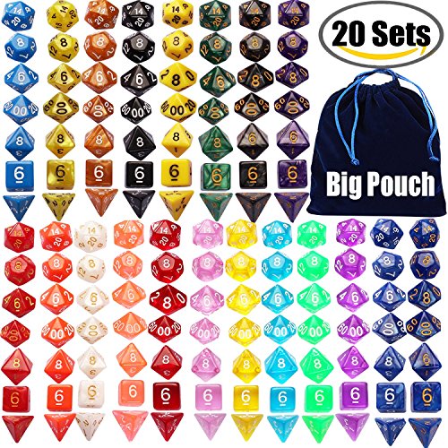 Outee 140 Pcs Polyhedral Dice Set - 20 Color Complete Dice a