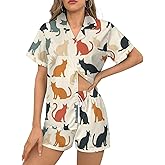 Delerain Womens Pajama Sets 2-Piece Short Sleeve Sleepwear Soft Satin Button Down Loungewear Pjs Shorts Set XS-5XL