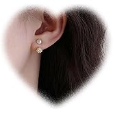 Crymystal Boho Pearl Jacket Earrings Crystal Bead Earrings Gold Pearl Stud Earrings Pearl Wedding Earrings Front Back Earrings Jewelry for Women and Girls Gifts