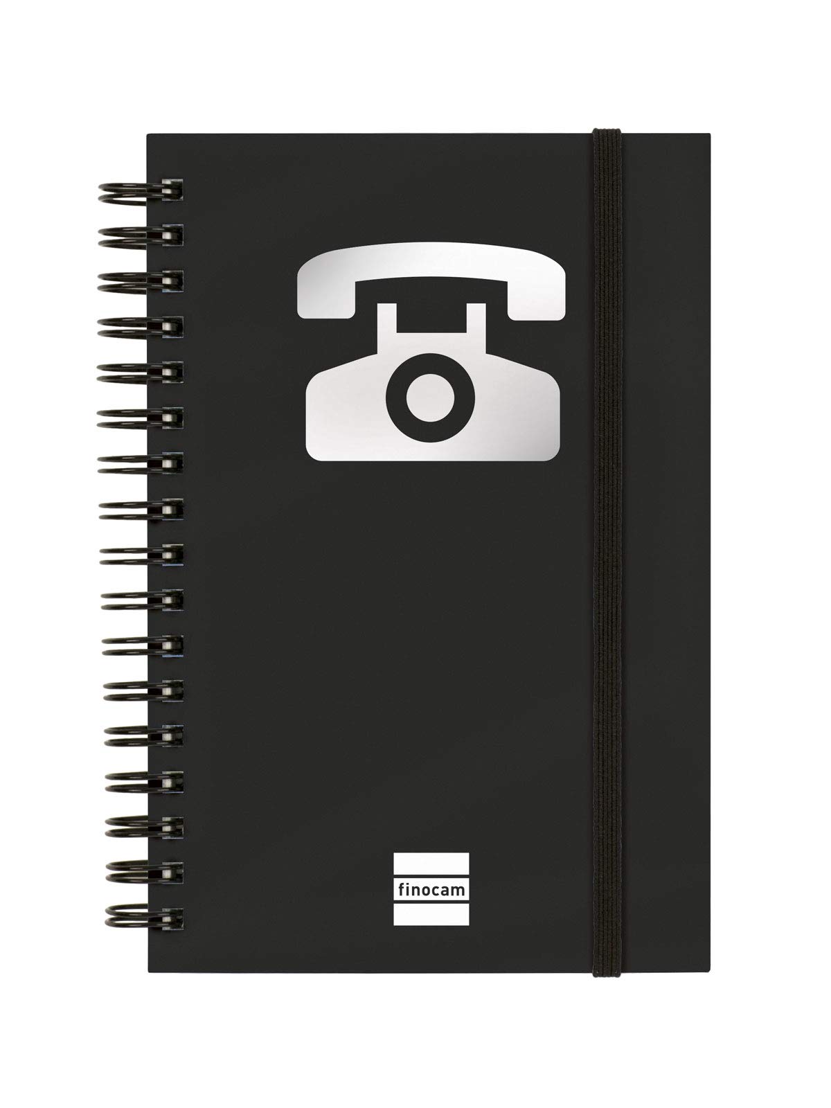 Finocam - Double spiral address book and elastic band closure | 48 sheets | Small double spiral bound contacts organiser 10 x 15 cm - colour Black