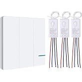 Thinkbee 3 Gang Wireless Light Switch Kit, RF Remote with Mini Receiver | 3-Zone Lighting Control, 1000W LED Load, IP66 Waterproof, 656ft Indoor RF Range, for Living Room, Garage, Workshop &amp; Office