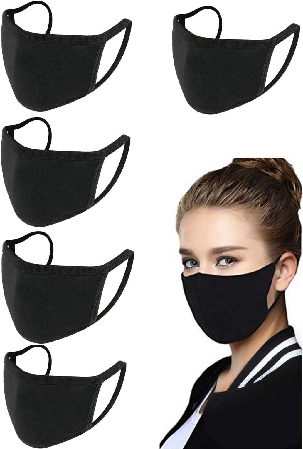 5 Pack Cotton Reusable Face Shield, Anti Dust Protections Washable Mouth Cover