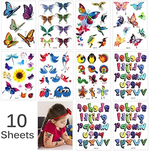 Lady Up 10 Sheets Shinny Glitter Temporary Tattoo Paper Body Art Waterproof For Women, Girls, Teens - Multicolored