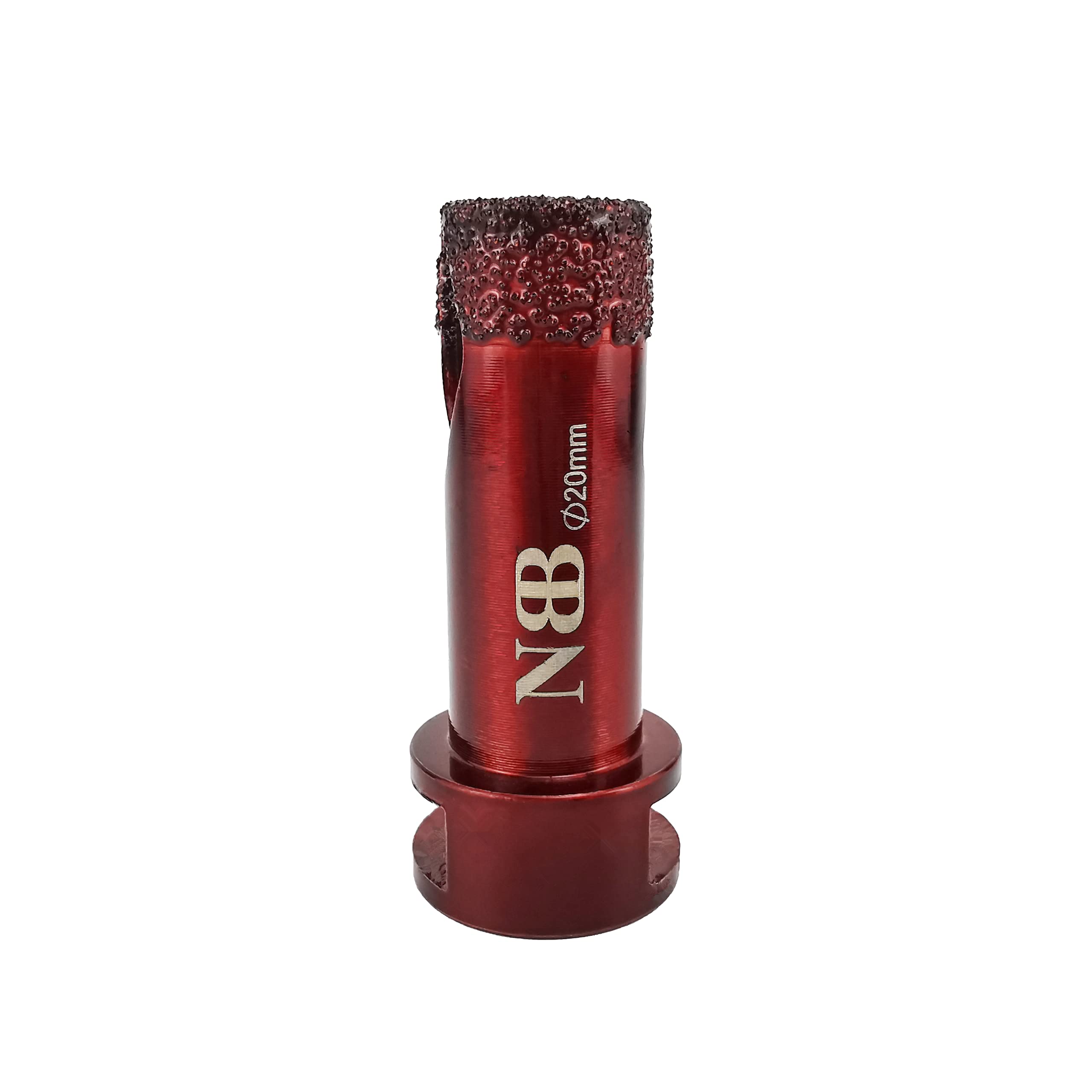 NBB vacuum brazed diamond hole saw with M14 in shiny red color, for dry or wet drilling professionally on hard porcelain, ceramic, tile, granite, marble, fast, durable, for angle grinder (20mm)