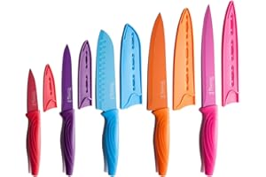 MICHELANGELO Knife Set, Sharp 10-Piece Kitchen Knife Set with Covers, Multicolor Knives, Stainless Steel Knives Set for Kitchen, 5 Rainbow Knives & 5 Sheath Covers